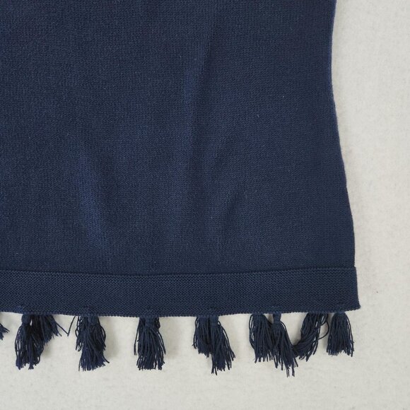 Talbots Sweater Womens Large Navy Blue 100% Cotton Fringe Hem Sleeveless Knit - Picture 3 of 10